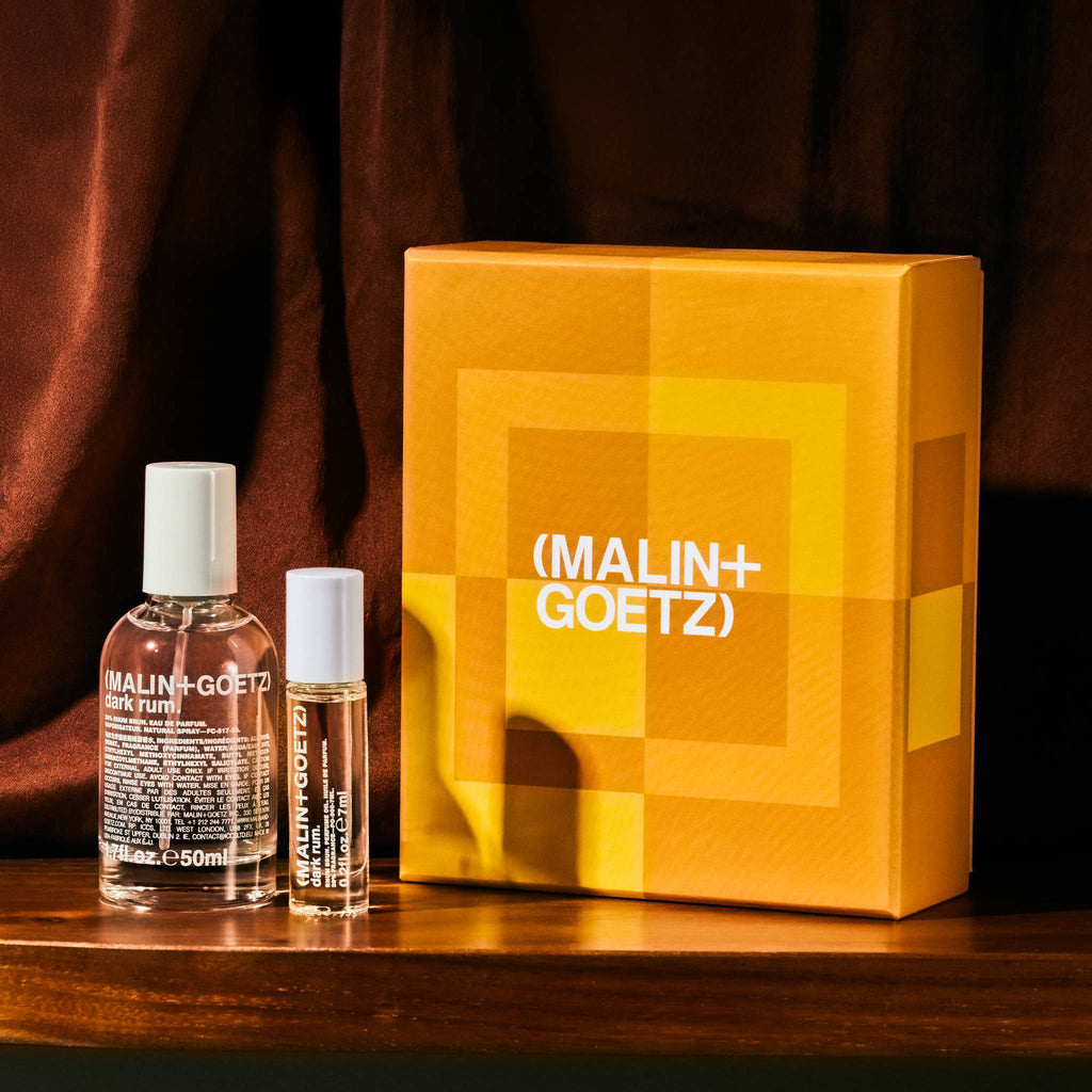 reflections of rum holiday set includes dark rum eau de parfum. 1.7 fl. oz.  / 50ml and dark rum perfume oil. 0.2 fl. oz. / 7ml